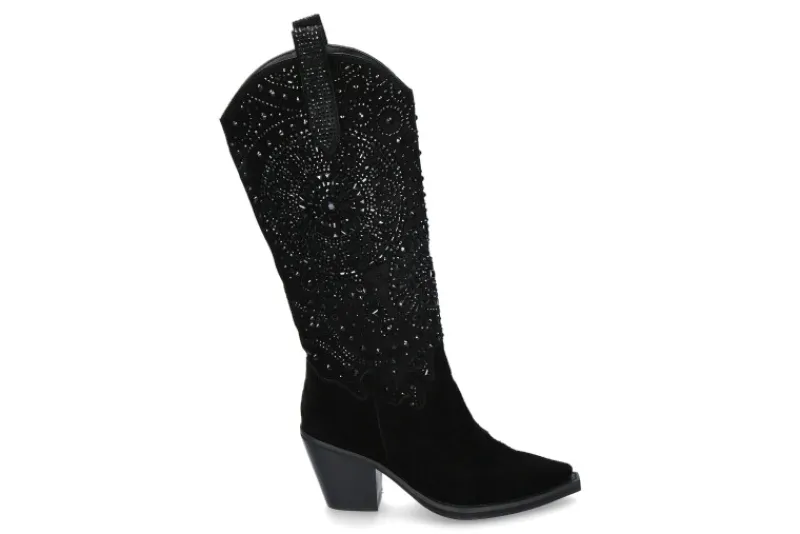 Damen Alma en pena Cowboy Boots CROSTA BLACK STRASS- schwarz