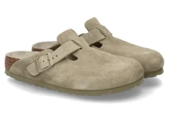 Damen Birkenstock Clogs BOSTON SCHMAL VELOURS- faded khaki/grün