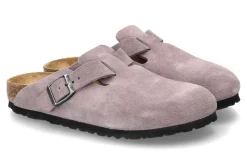 Damen Birkenstock Clogs BOSTON SCHMAL VELOURLEDER- faded purple