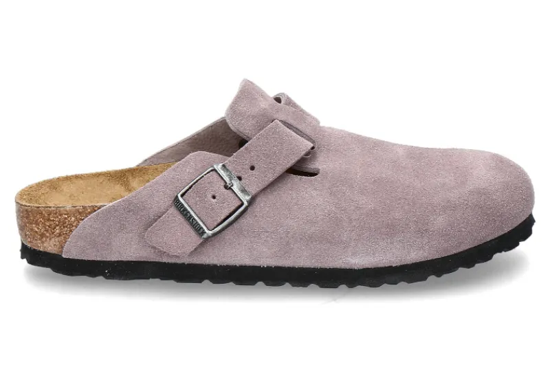 Damen Birkenstock Clogs BOSTON SCHMAL VELOURLEDER- faded purple
