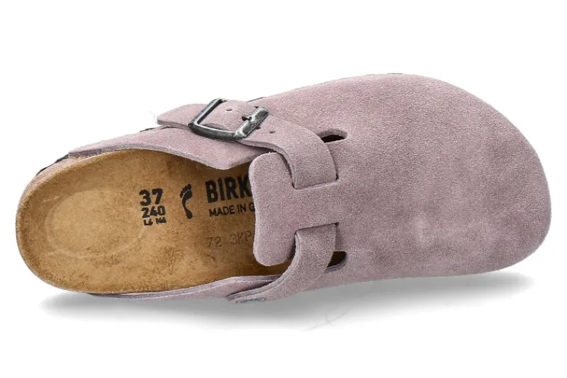Damen Birkenstock Clogs BOSTON SCHMAL VELOURLEDER- faded purple