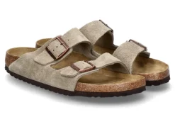 Herren Birkenstock Herren- Pantolette ARIZONA BS SCHMALE WEITE VELOURSLEDER- taupe