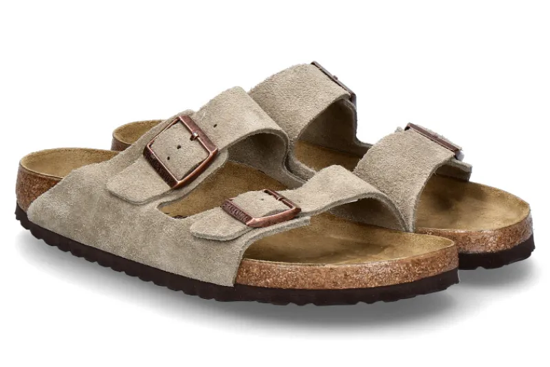 Herren Birkenstock Herren- Pantolette ARIZONA BS SCHMALE WEITE VELOURSLEDER- taupe