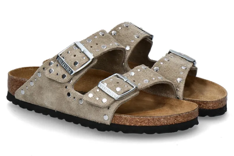 Damen Birkenstock Pantolette ARIZONA SCHMAL RIVET BORDER- taupe