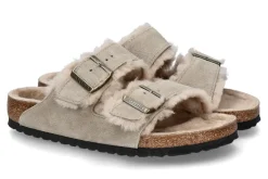 Damen Birkenstock Pantolette ARIZONA SHEARLING NORMAL velourleder- taupe