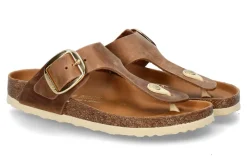 Damen Birkenstock Pantolette GIZEH BIG BUCKLE NATURLEDER GEÖLT- cognac