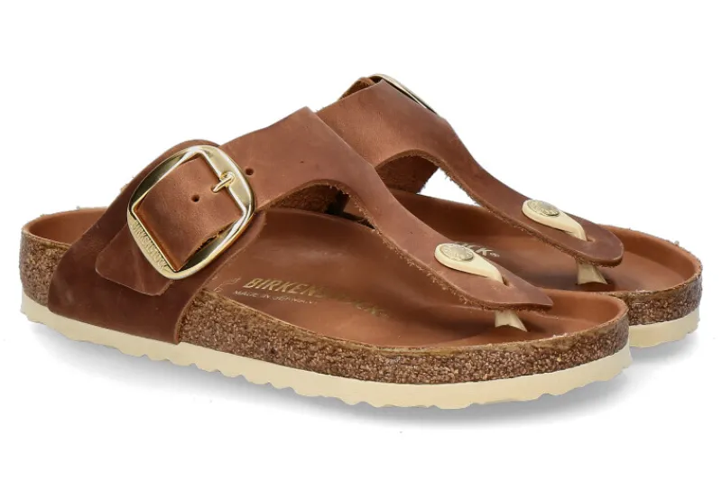 Damen Birkenstock Pantolette GIZEH NORMAL BIG BUCKLE- cognac