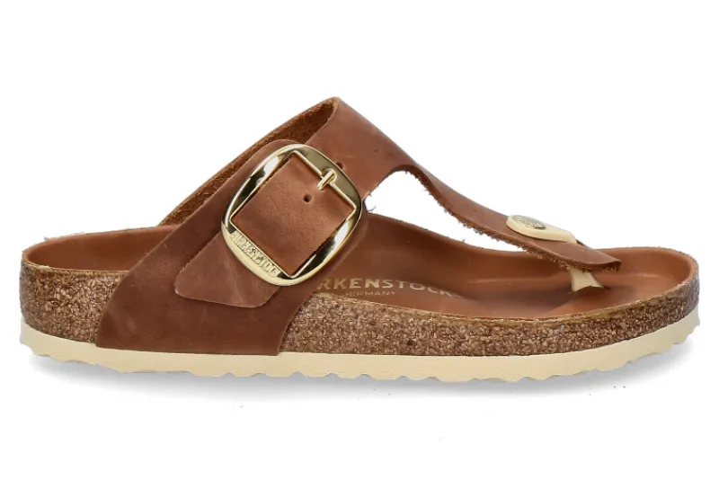 Damen Birkenstock Pantolette GIZEH NORMAL BIG BUCKLE- cognac