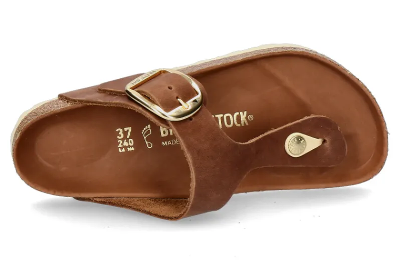 Damen Birkenstock Pantolette GIZEH NORMAL BIG BUCKLE- cognac