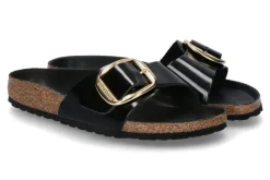 Damen Birkenstock Pantolette MADRID BIG BUCKLE NUBUKLEDER LACK- high shine black/schwarz