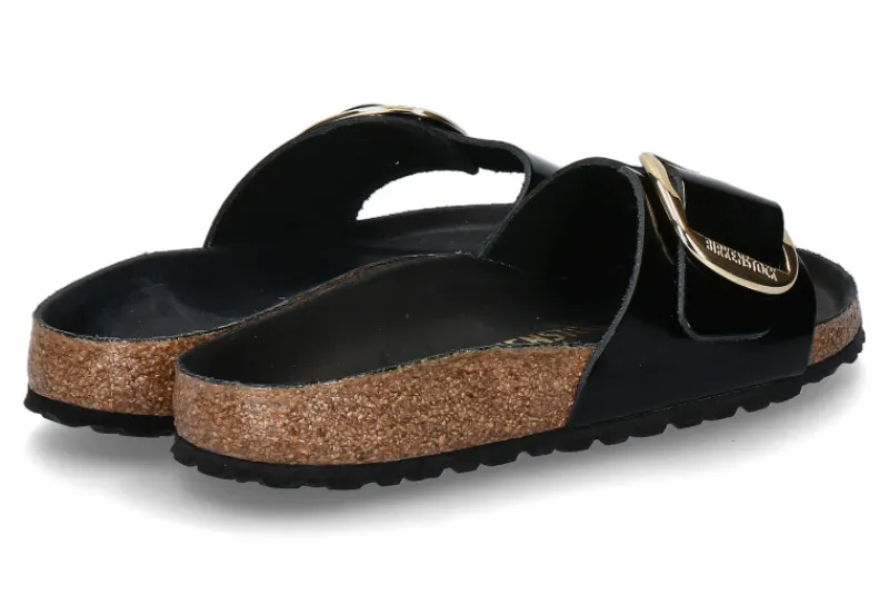 Damen Birkenstock Pantolette MADRID BIG BUCKLE NUBUKLEDER LACK- high shine black/schwarz