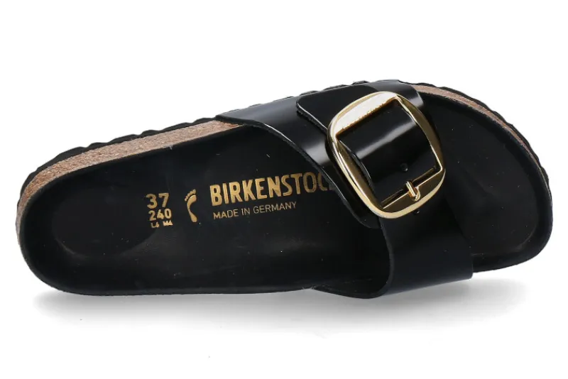 Damen Birkenstock Pantolette MADRID BIG BUCKLE NUBUKLEDER LACK- high shine black/schwarz