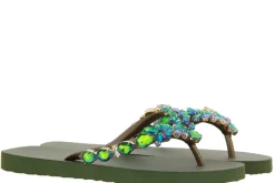 Damen CHANCLAS Zehensteg Sandale ADELA DIAMOND GREEN OLIVE