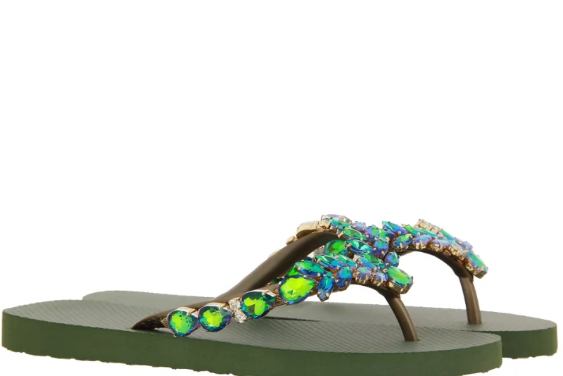 Damen CHANCLAS Zehensteg Sandale ADELA DIAMOND GREEN OLIVE