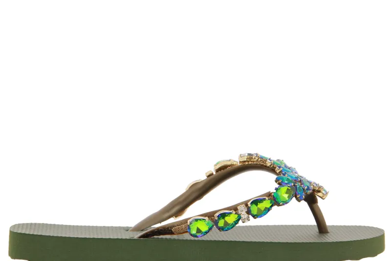 Damen CHANCLAS Zehensteg Sandale ADELA DIAMOND GREEN OLIVE