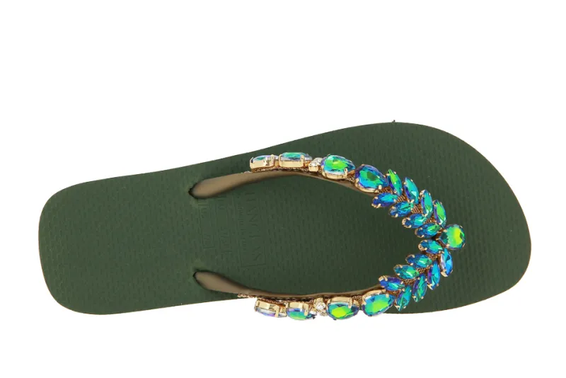 Damen CHANCLAS Zehensteg Sandale ADELA DIAMOND GREEN OLIVE