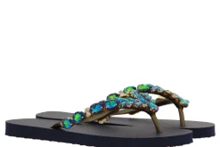 Damen CHANCLAS Zehensteg Sandale ADELA DIAMOND GREEN BLUE