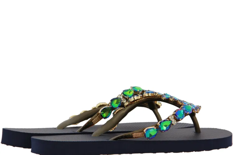 Damen CHANCLAS Zehensteg Sandale ADELA DIAMOND GREEN BLUE