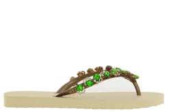 Damen CHANCLAS Zehensteg Sandale VALENTINA BEIGE MULTI