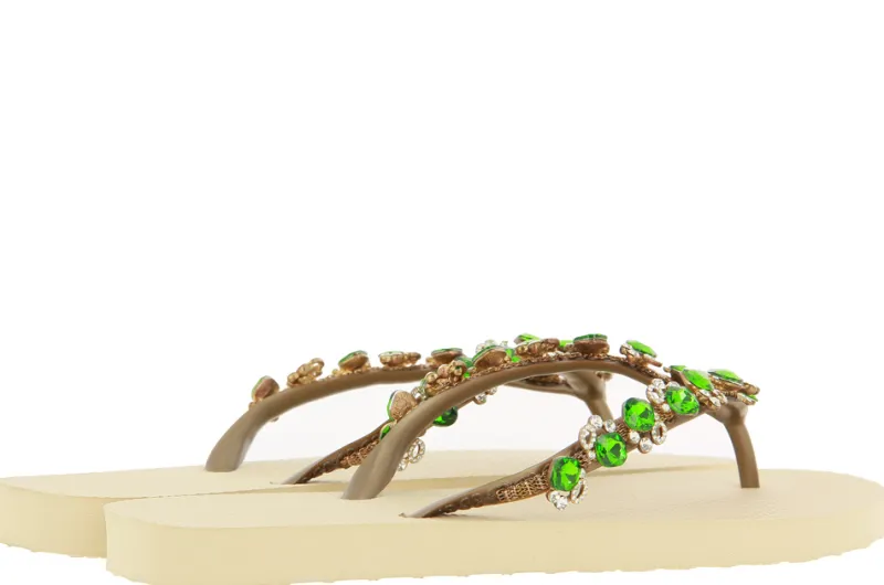 Damen CHANCLAS Zehensteg Sandale VALENTINA BEIGE MULTI