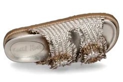 Damen Coral Blue Pantolette leather jewel buckle gold