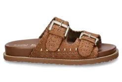 Damen Coral Blue Pantolette leather slide ethnic tan