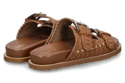 Damen Coral Blue Pantolette leather slide ethnic tan