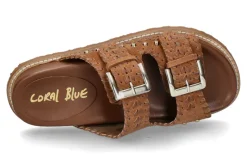 Damen Coral Blue Pantolette leather slide ethnic tan