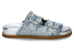 Damen Coral Blue Pantolette slide metal denim white