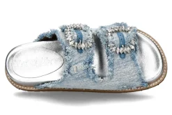 Damen Coral Blue Pantolette slide metal denim white