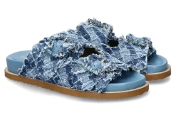 Damen Coral Blue Pantolette woven fabric jewel denim