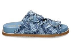 Damen Coral Blue Pantolette woven fabric jewel denim