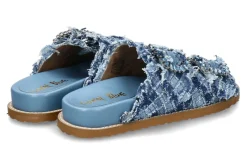 Damen Coral Blue Pantolette woven fabric jewel denim