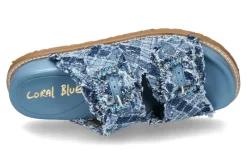 Damen Coral Blue Pantolette woven fabric jewel denim