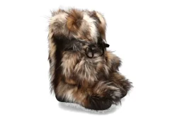 Damen Diavolezza Fellstiefel MIX BEIGE FOX POM POM Fuchsfell
