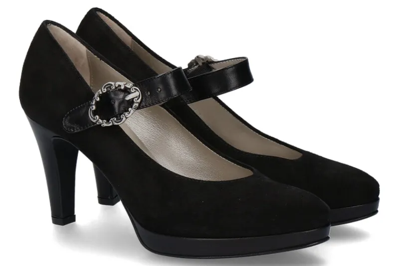 Damen dirndl + bua Spangenpumps ZIEGENVELOURSLEDER NAPPALEDER SCHWARZ