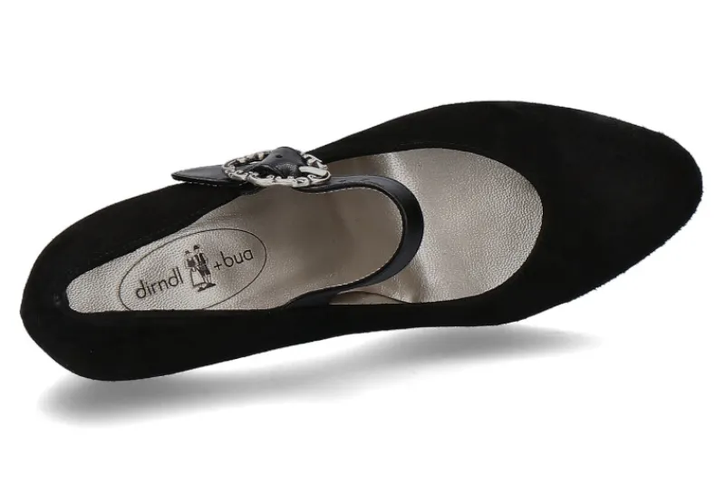 Damen dirndl + bua Spangenpumps ZIEGENVELOURSLEDER NAPPALEDER SCHWARZ