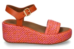 Damen Fitflop Keilsandale RAFFIA LEATHER- satsuma/pink perfect mix