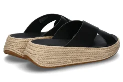 Damen Fitflop Pantolette F-MODE ESPADRILLE LEATHER FLATFORM CROSS SLIDES- black/schwarz
