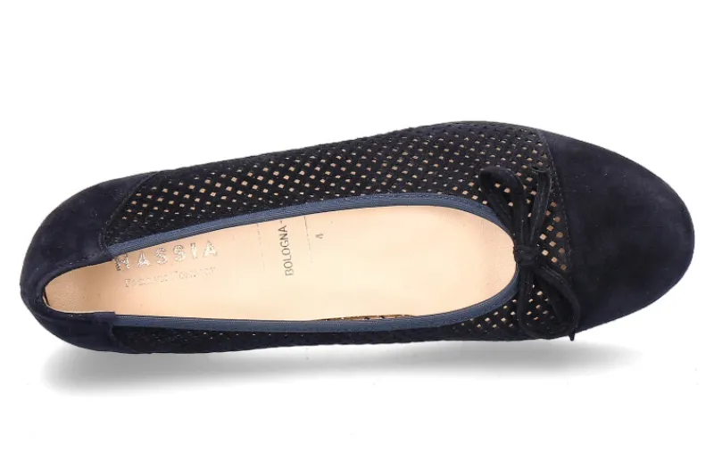 Damen Hassia Ballerina BOLOGNA G-WEITE SAMTZIEGE BLUE (40½)