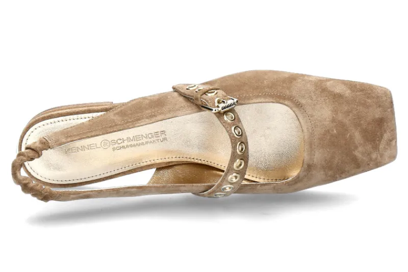 Damen Kennel und Schmenger Sling- Ballerina LEILA SUEDE- nuts/gold