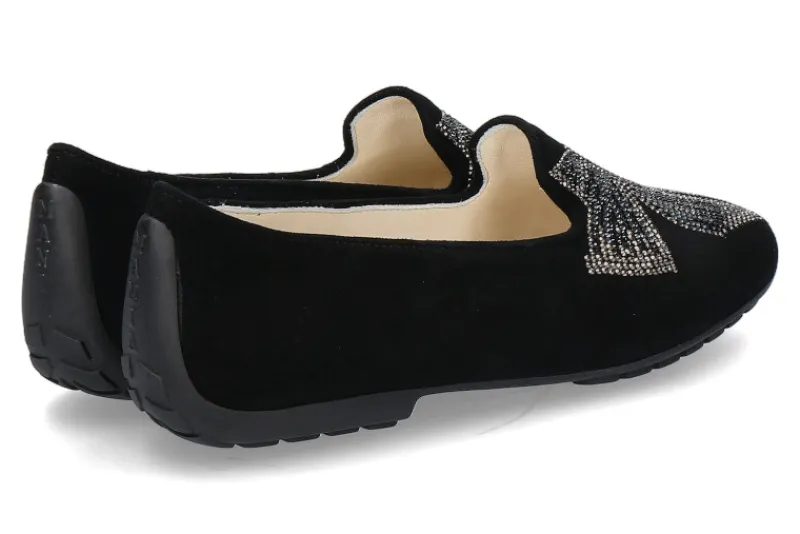Damen Mania Slipper CAMOSCIO NERO STRASS