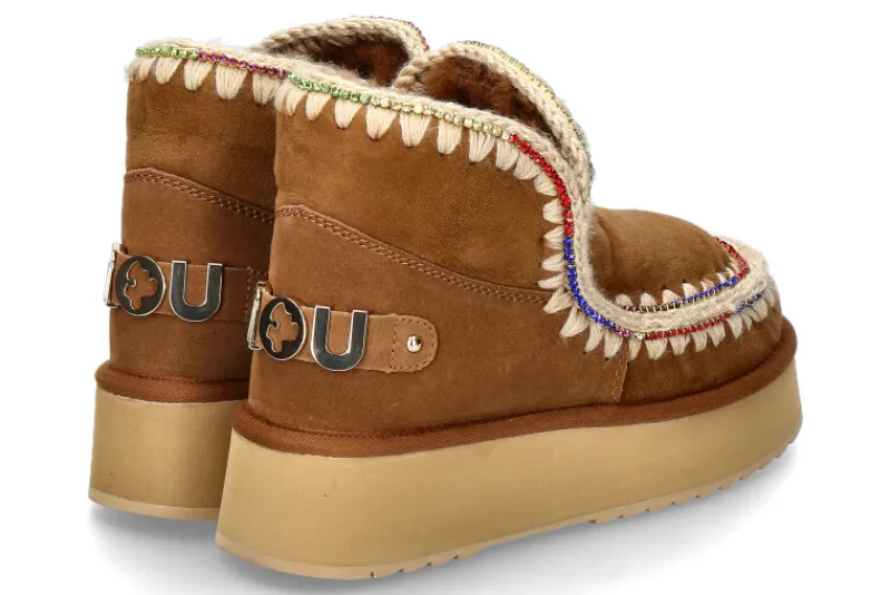 Damen mou Boots gefüttert ESKIMO 18 PLATFORM RHINESTONES- cognac