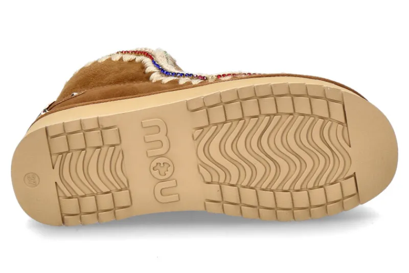 Damen mou Boots gefüttert ESKIMO 18 PLATFORM RHINESTONES- cognac