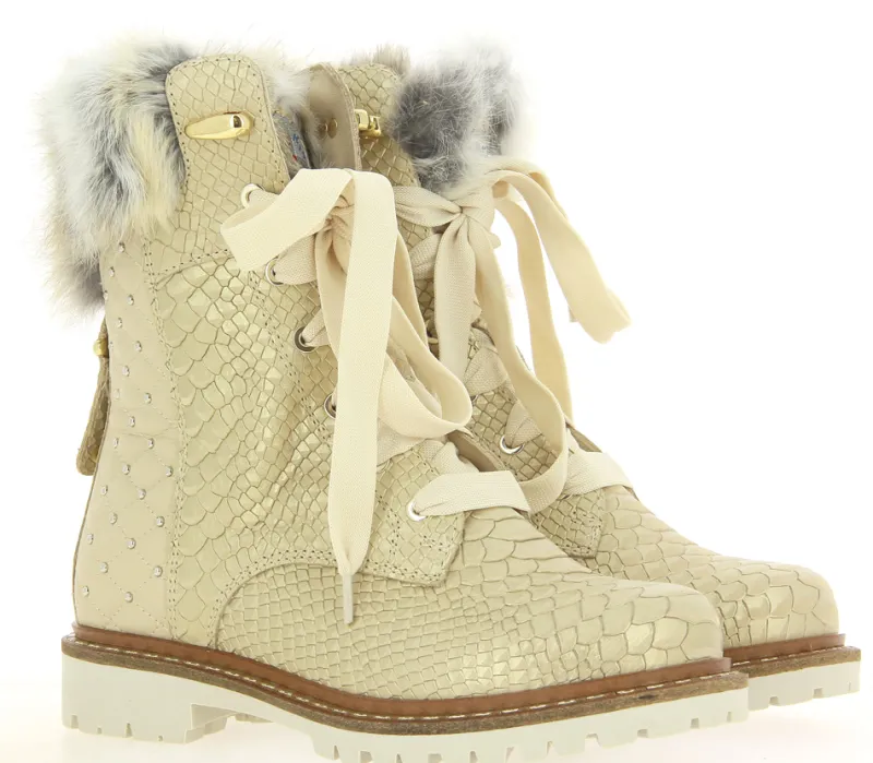 Damen New Italia Shoes Stiefelette gefüttert SNAKE LOOK SAND
