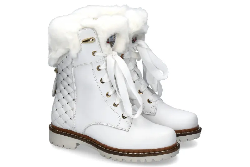 Damen New Italia Shoes Stiefelette gefüttert WHITE STUDS GOLD