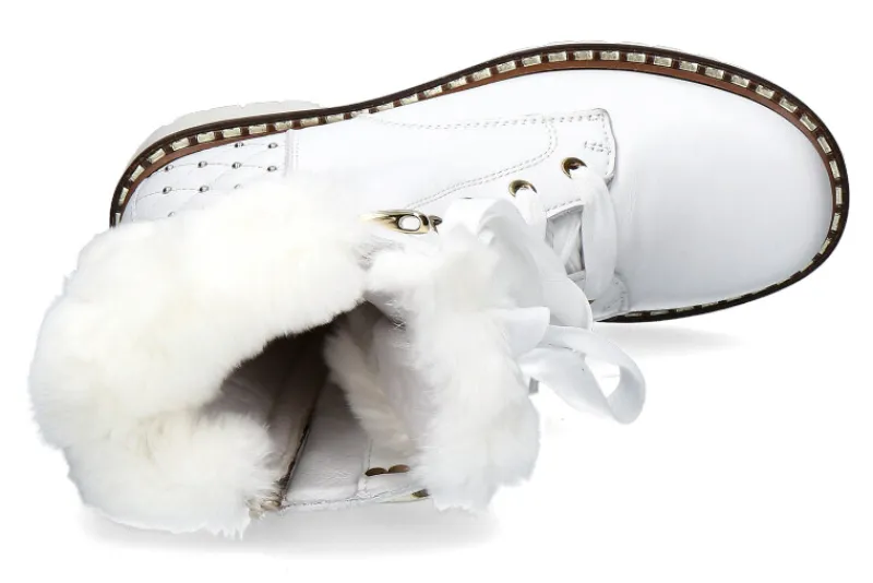 Damen New Italia Shoes Stiefelette gefüttert WHITE STUDS GOLD