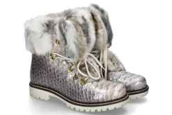 Damen New Italia Shoes Stiefelette KANNINCHENFELL GRAU GLITTER (36)