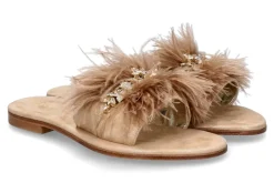 Damen Paola Fiorenza Pantolette PIUMA CAMEL DRILL LEGNO- gold ambra