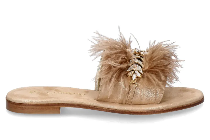 Damen Paola Fiorenza Pantolette PIUMA CAMEL DRILL LEGNO- gold ambra